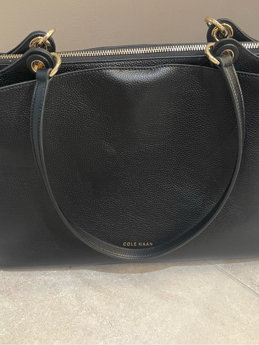 Cole HAAN Black Leather Tote Bag with Gold Hardware - Picture 3 of 7